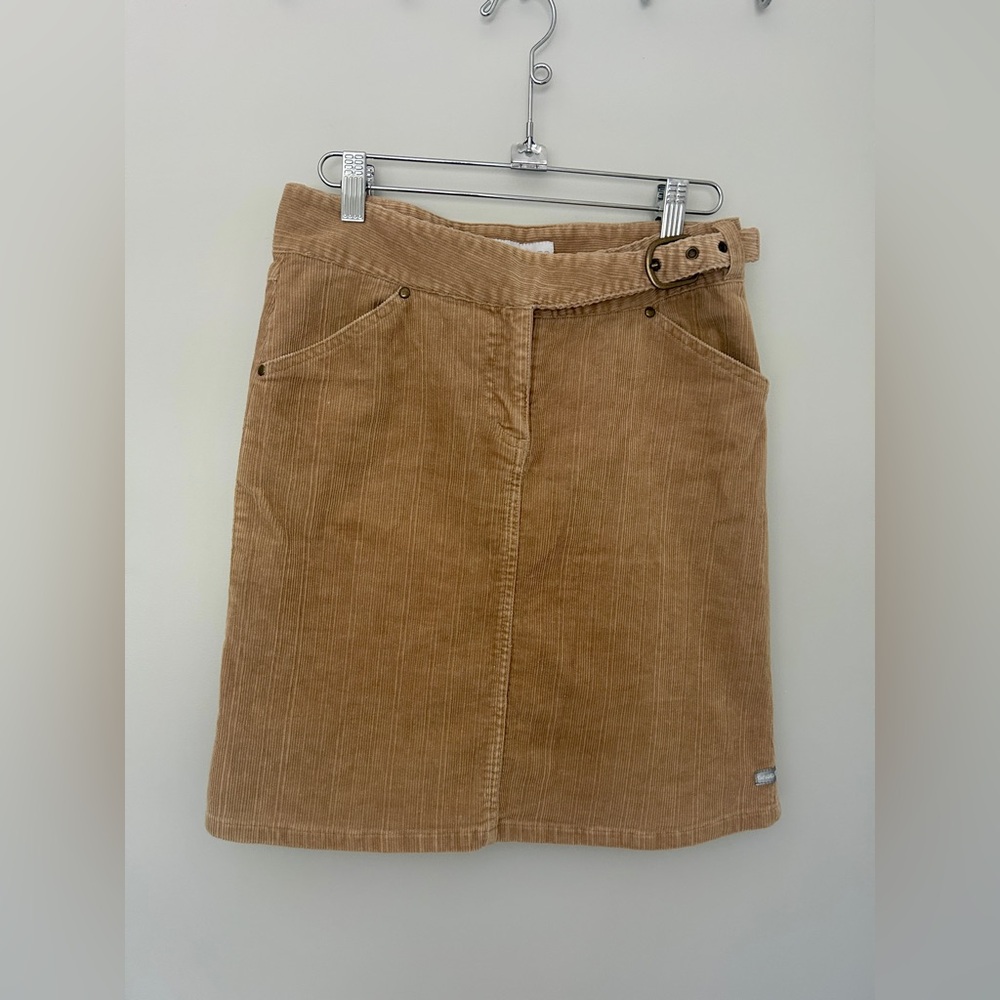 Vintage Y2K Camel Corduroy Belted Mini Skirt Utility Tan XS S Grab Wear